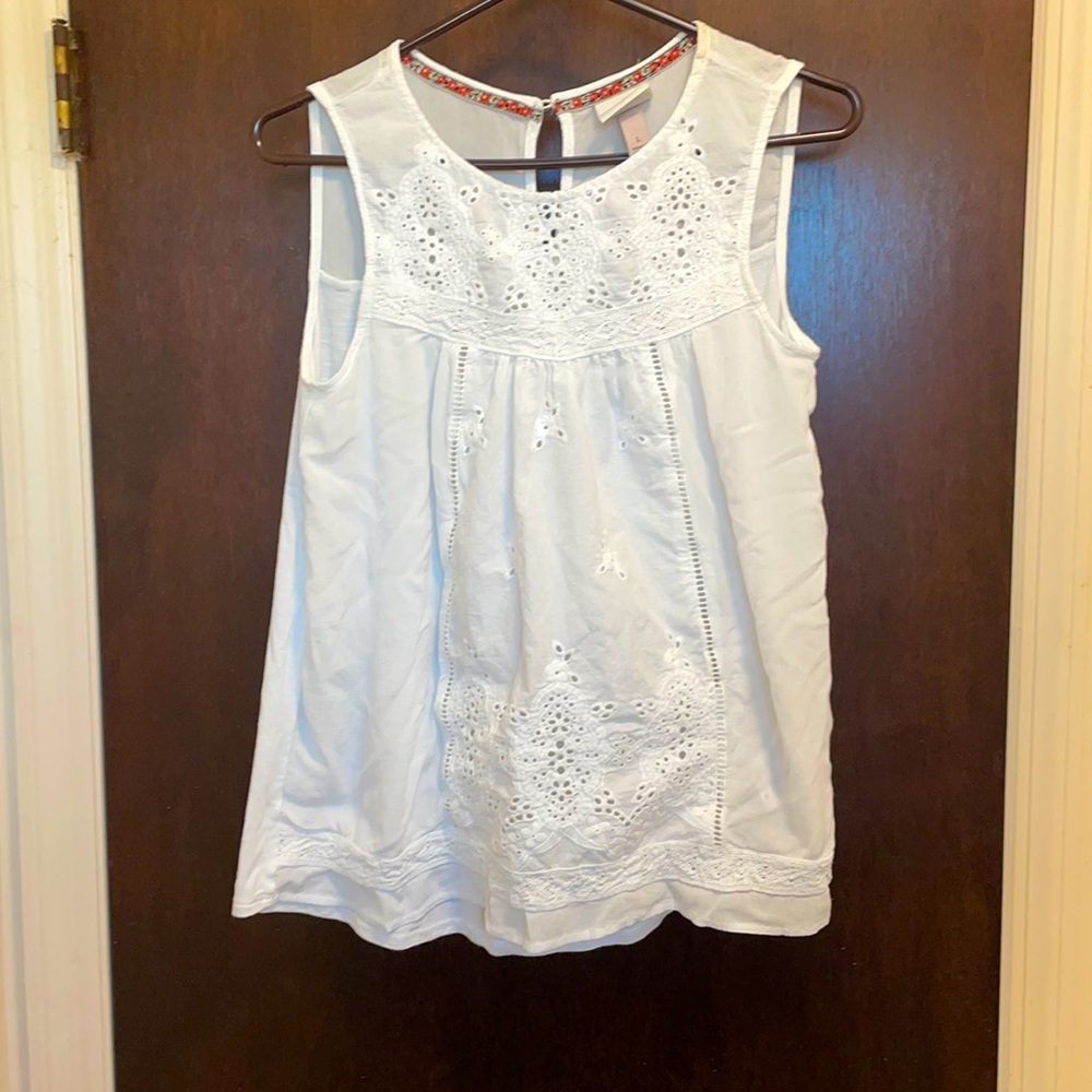 Knox Rose Ivory Eyelet Tank Top Large
